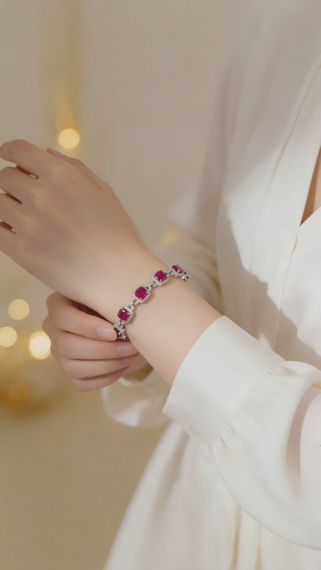 Silver Plated Cubic Zirconia Link Openable Ruby Bracelet