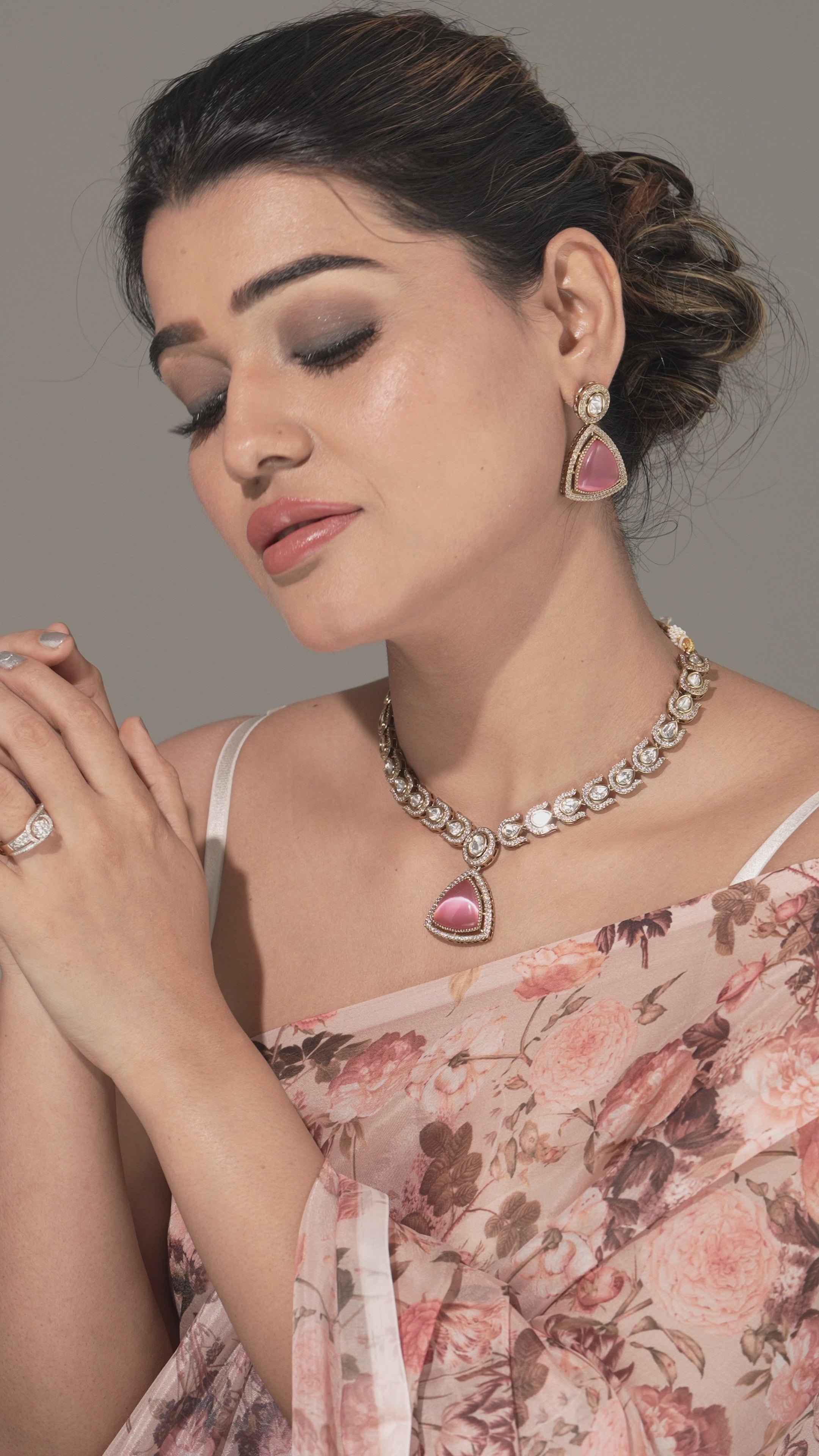 Blush Teardrop – Pink Pendant & CZ Stone Choker Necklace