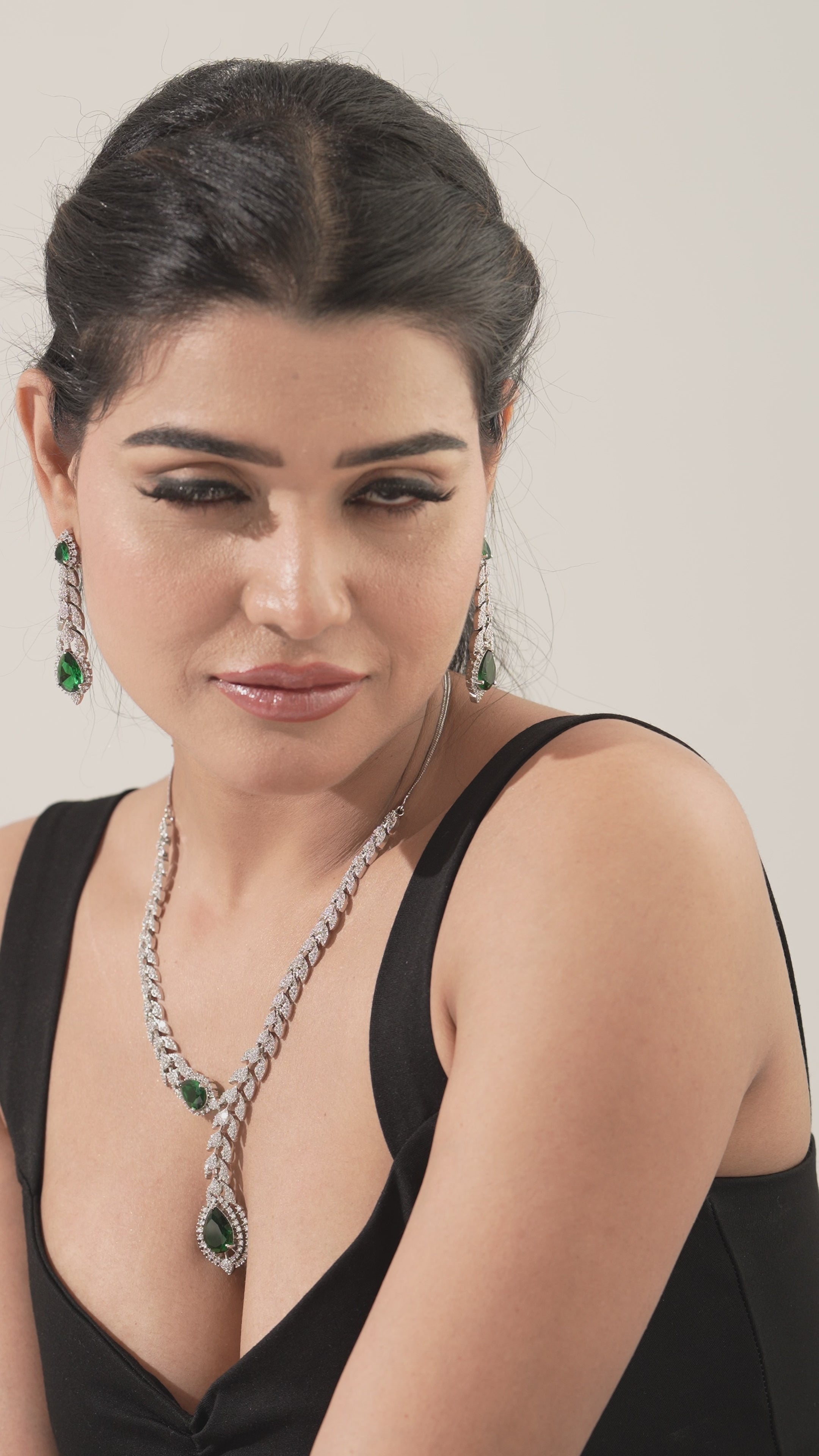 Azure Whisper CZ Teardrop snake shape Necklace & Earring Set