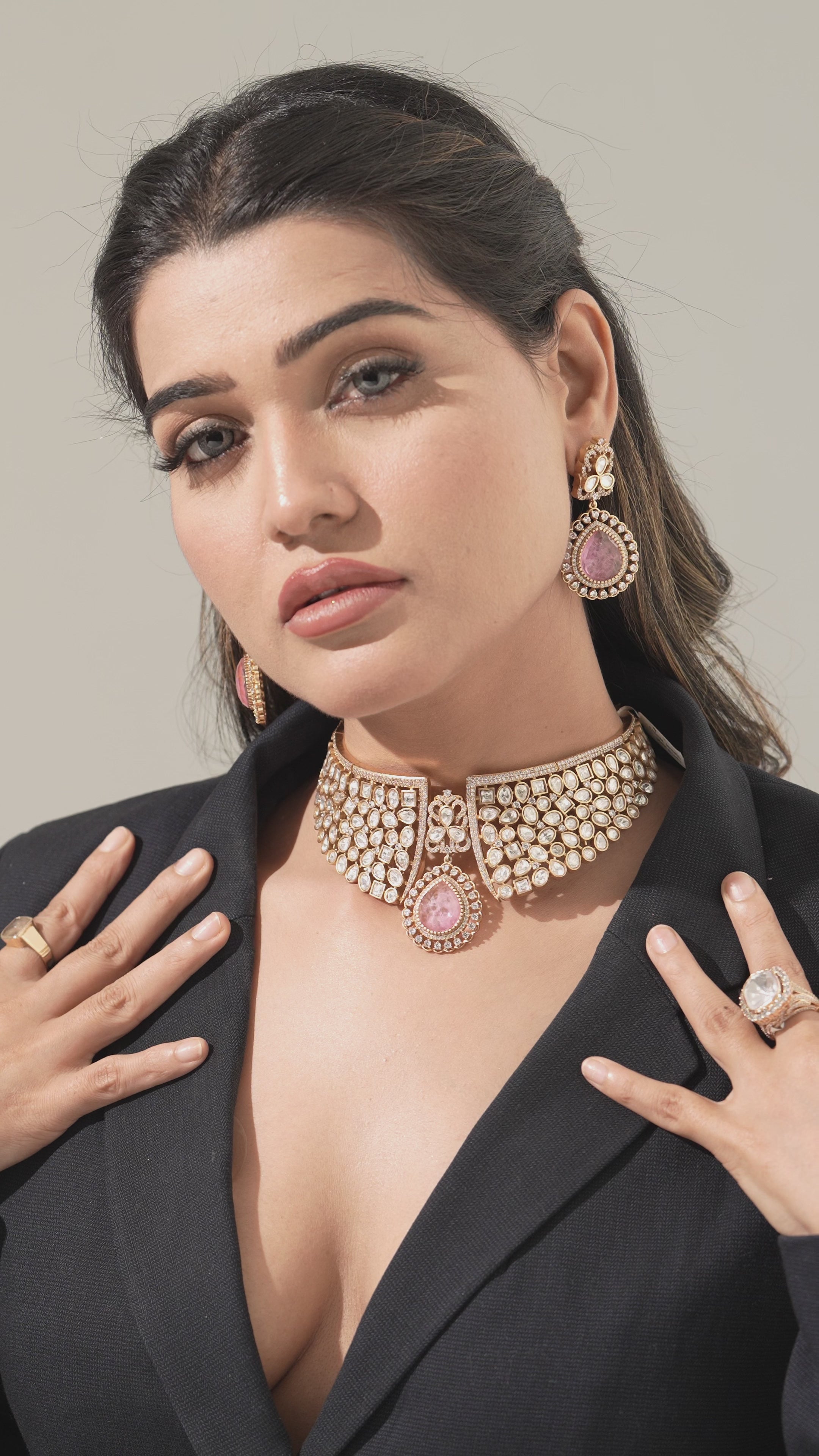 Ruby Flame Gold Bridal Choker Set – Red Stone Highlight