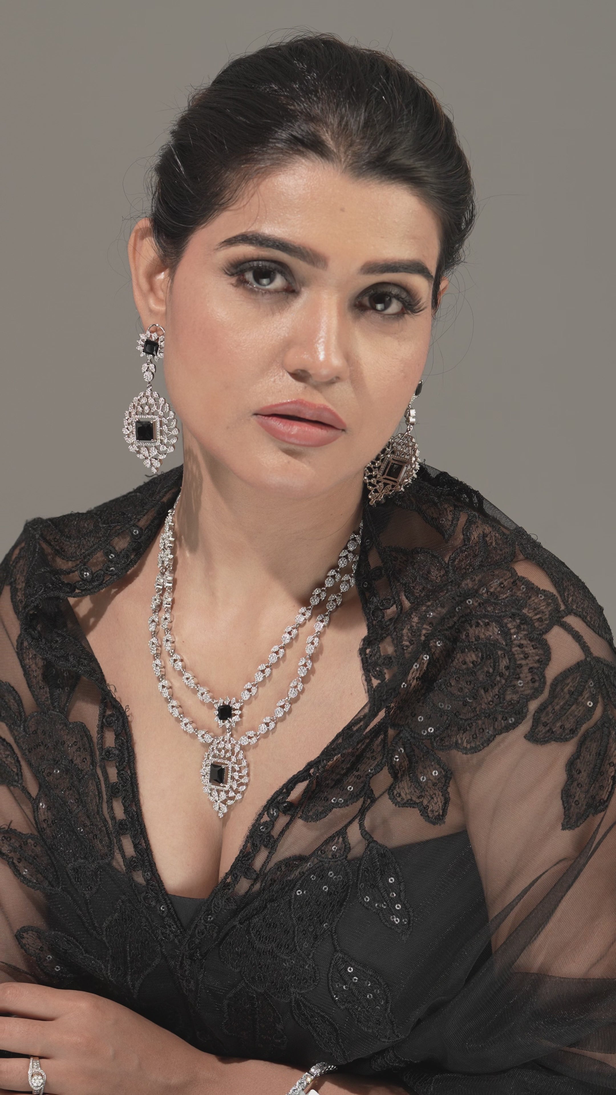 Midnight Majesty Double Layer Necklace & Drop Earring Set