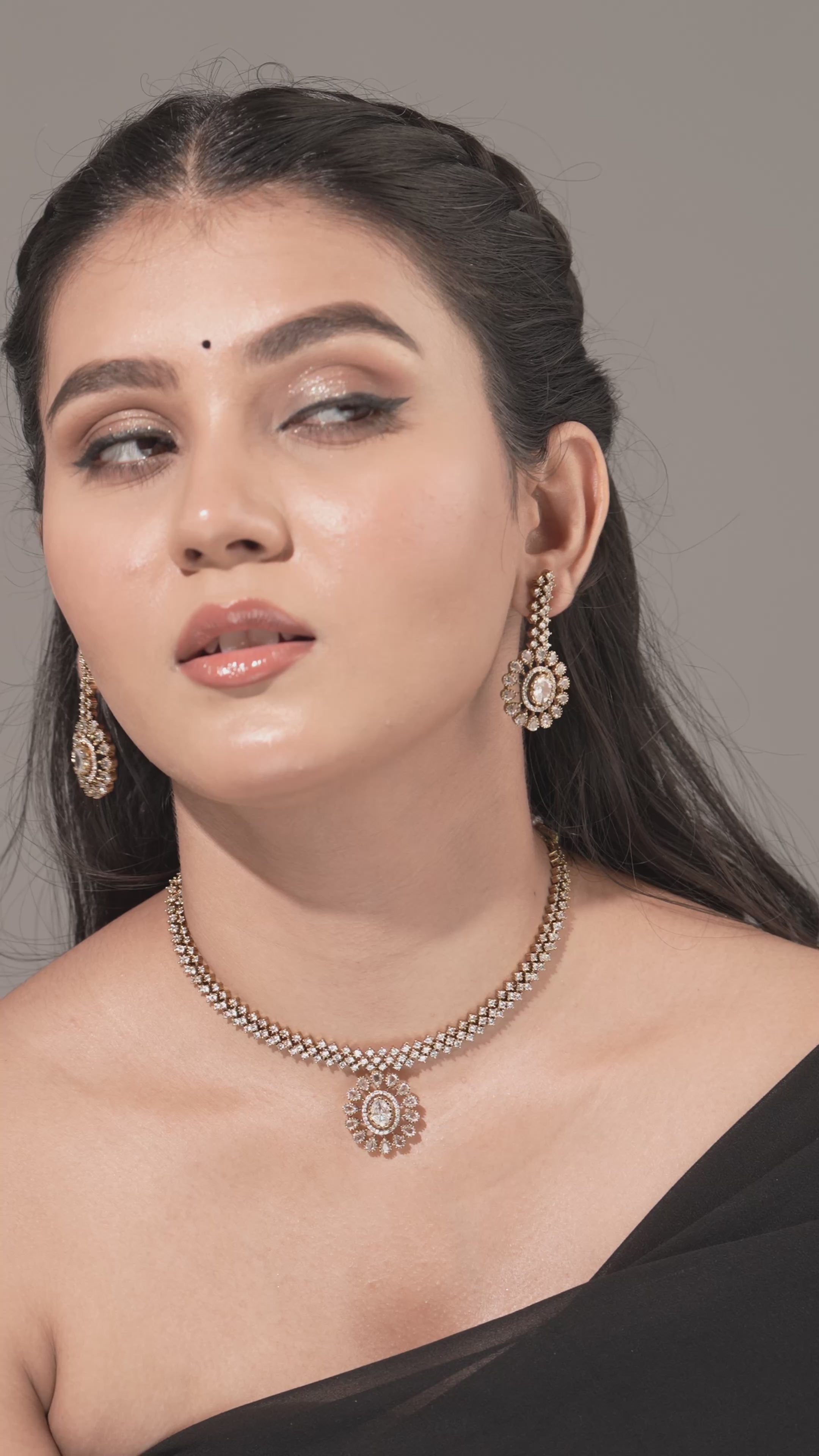 Antique Glimmer Single Drop CZ Necklace & Earring Set