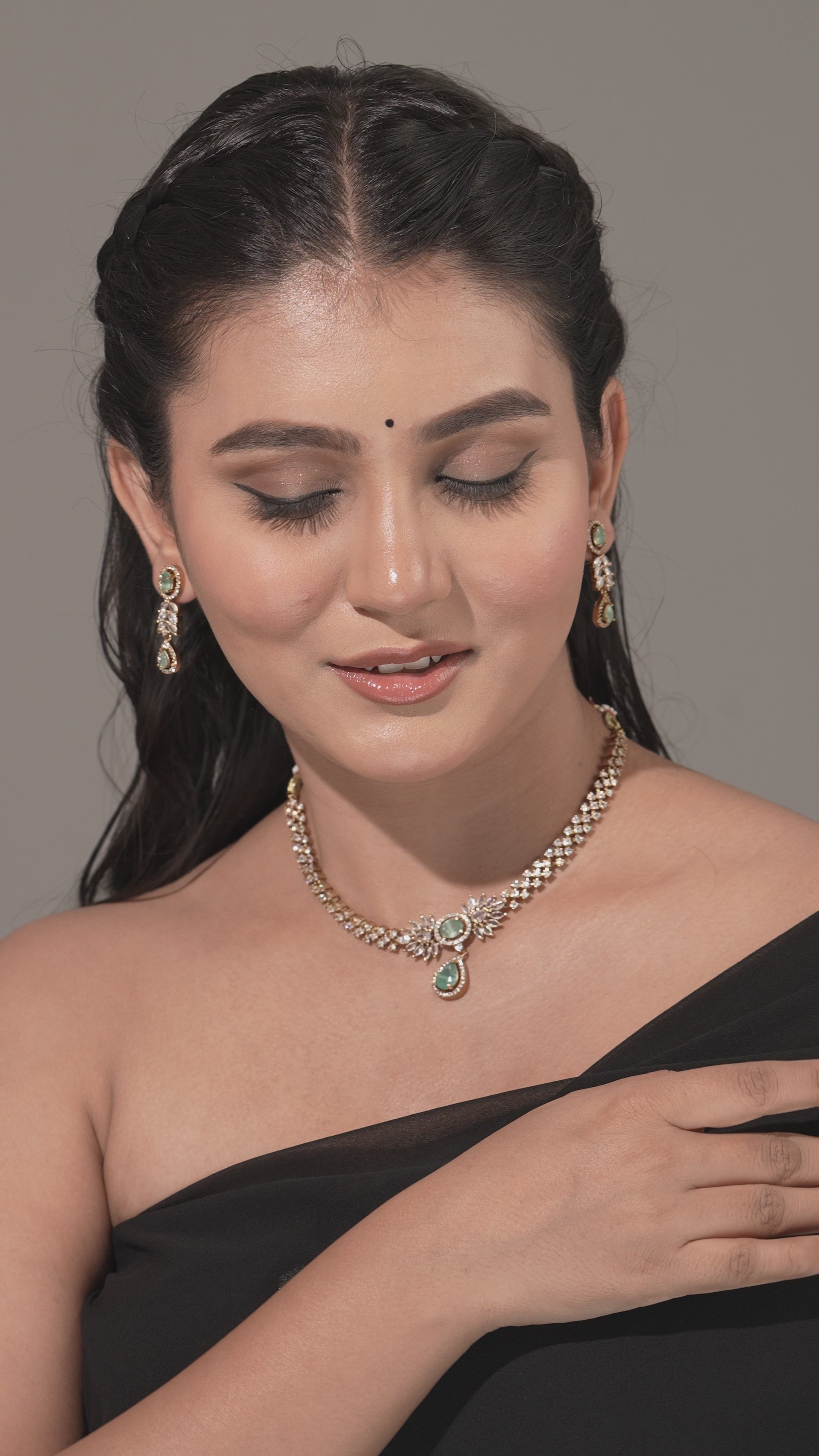 Emerald Dew Adjustable CZ Necklace & Earring Set
