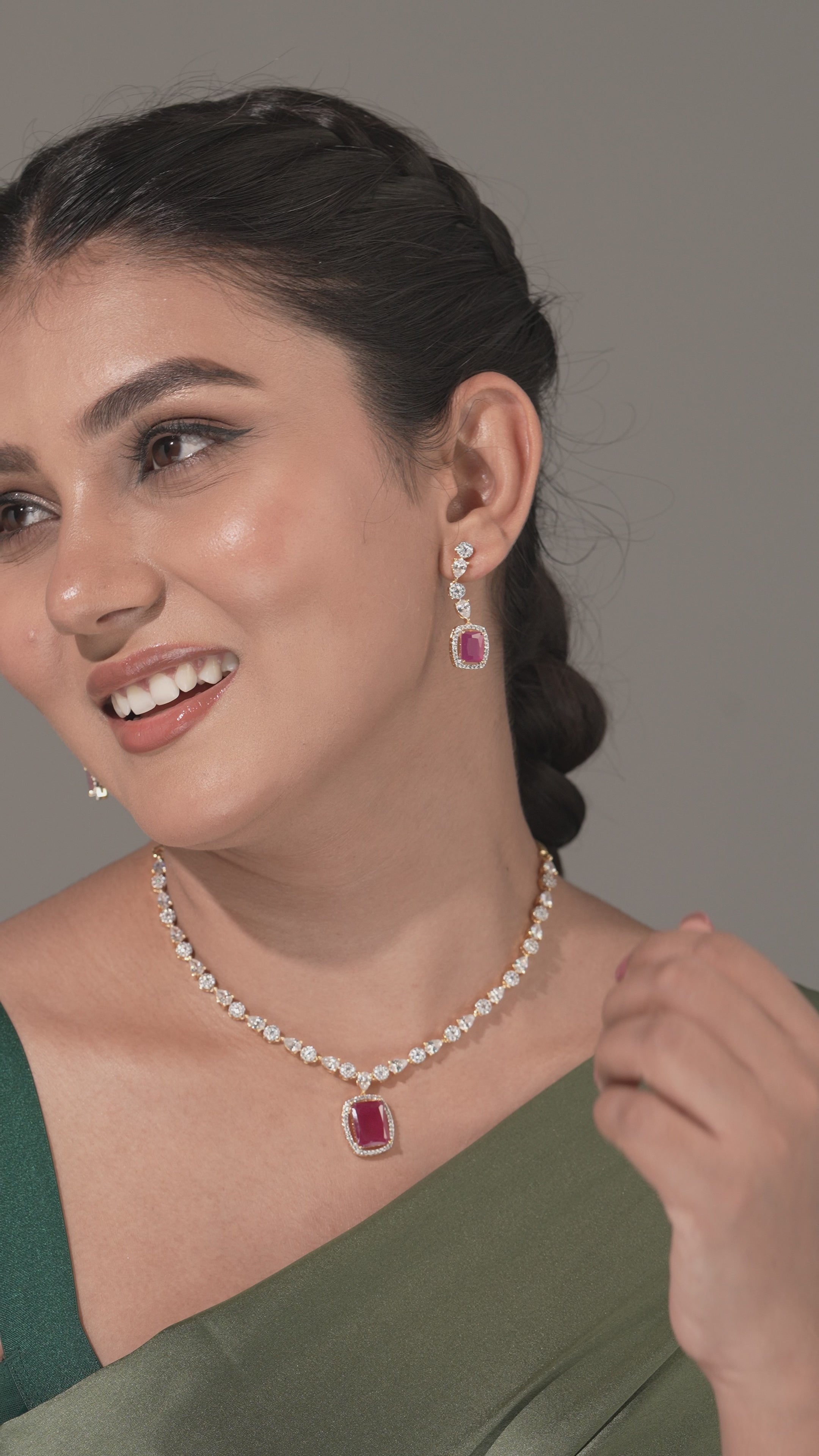 Ruby Reverie CZ Station Necklace & Earring Set
