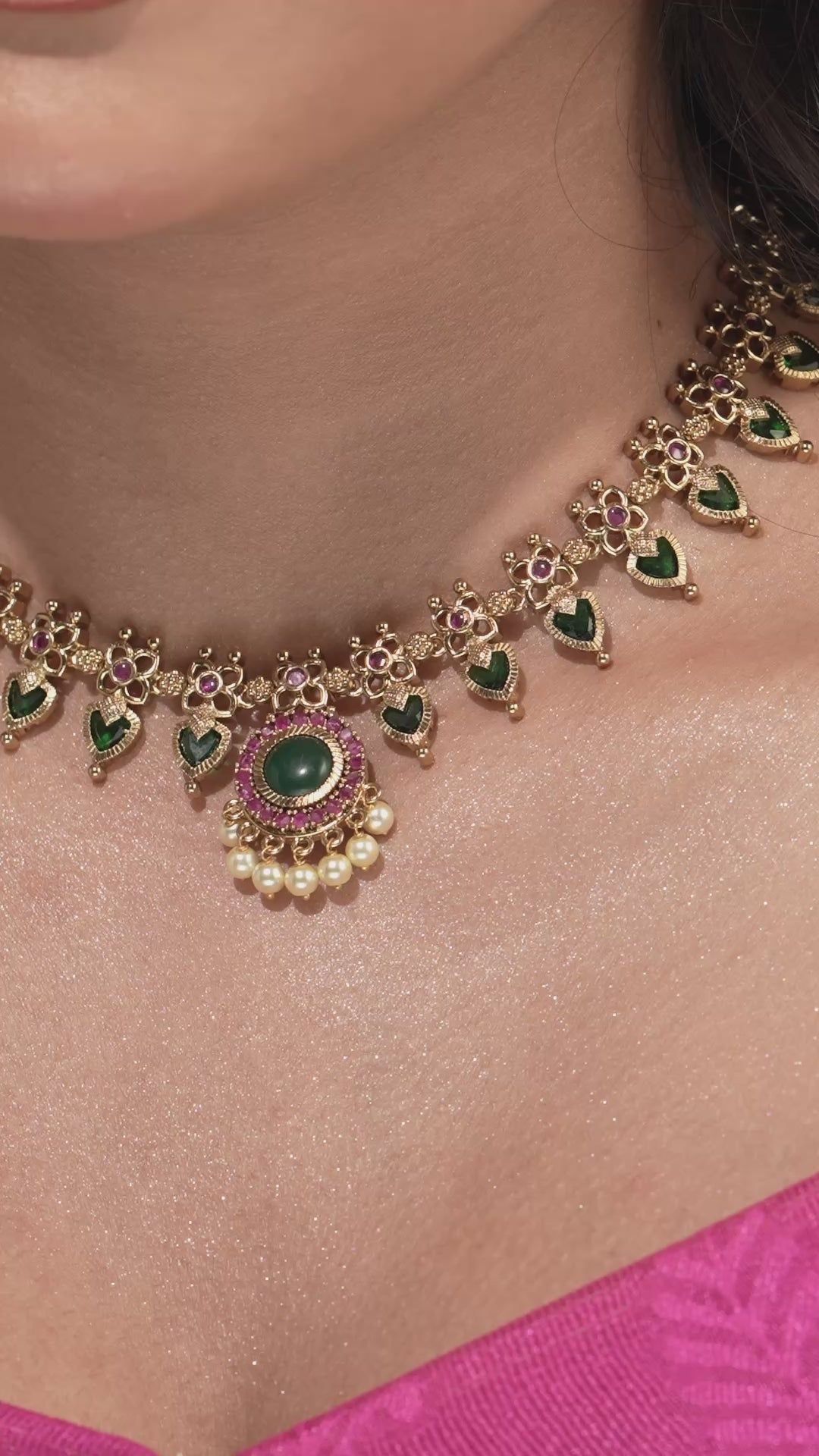 Victorian Filigree Floral Necklace & Drop Earrings Set in Gold Tone Finish