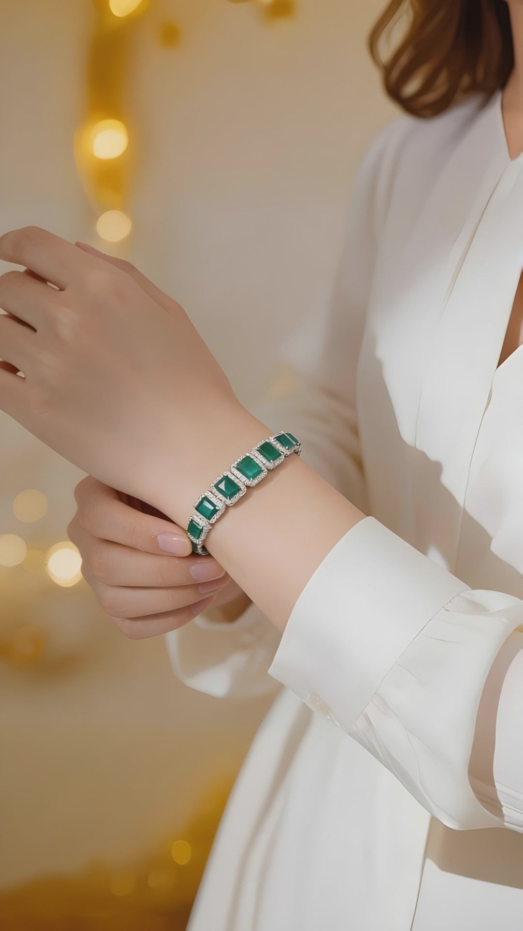 Rectangle Emerald Cubic Zirconia Silver Plated Tennis Bracelet