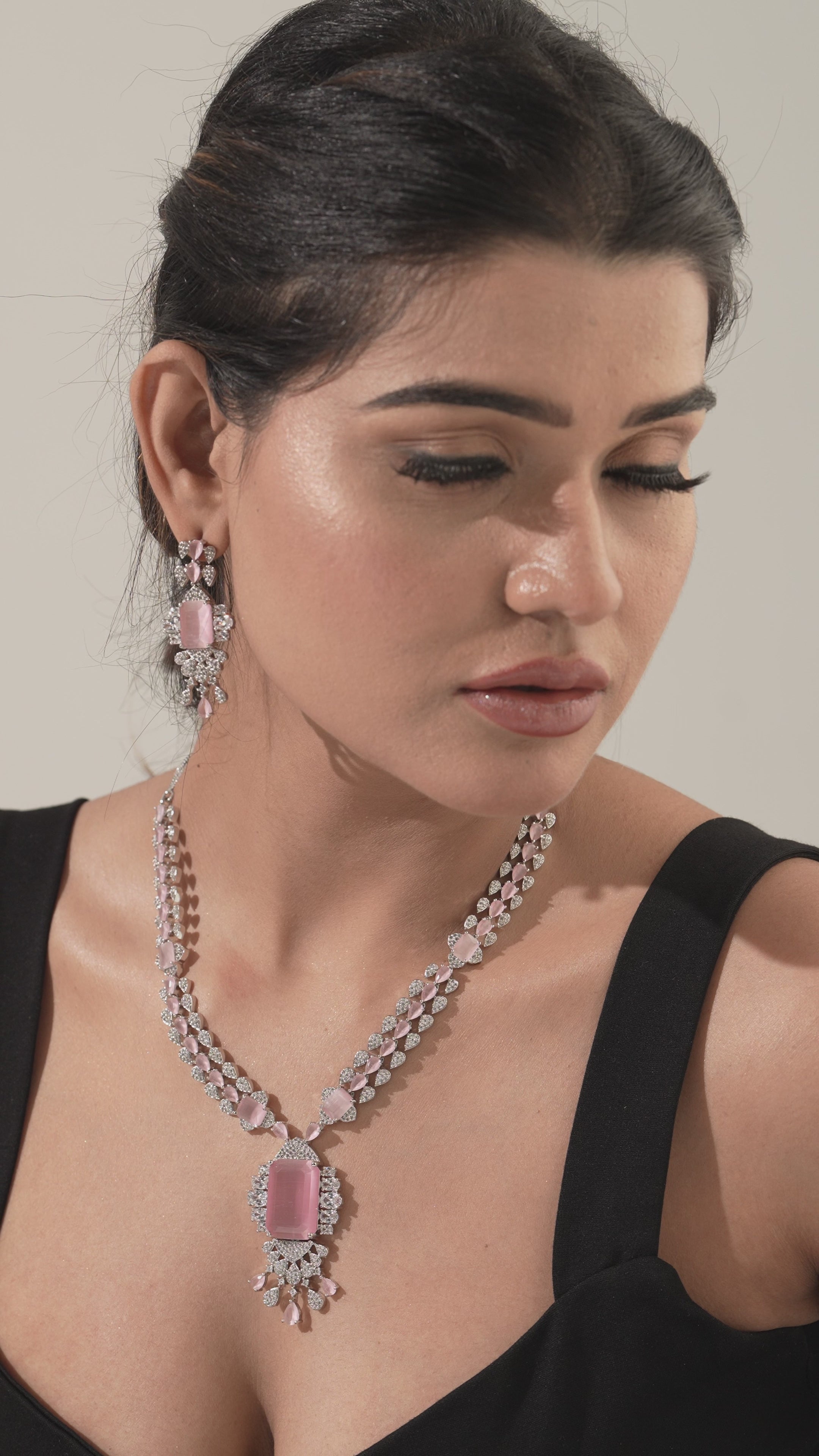 Ruby Radiance Statement Necklace & Earring Set