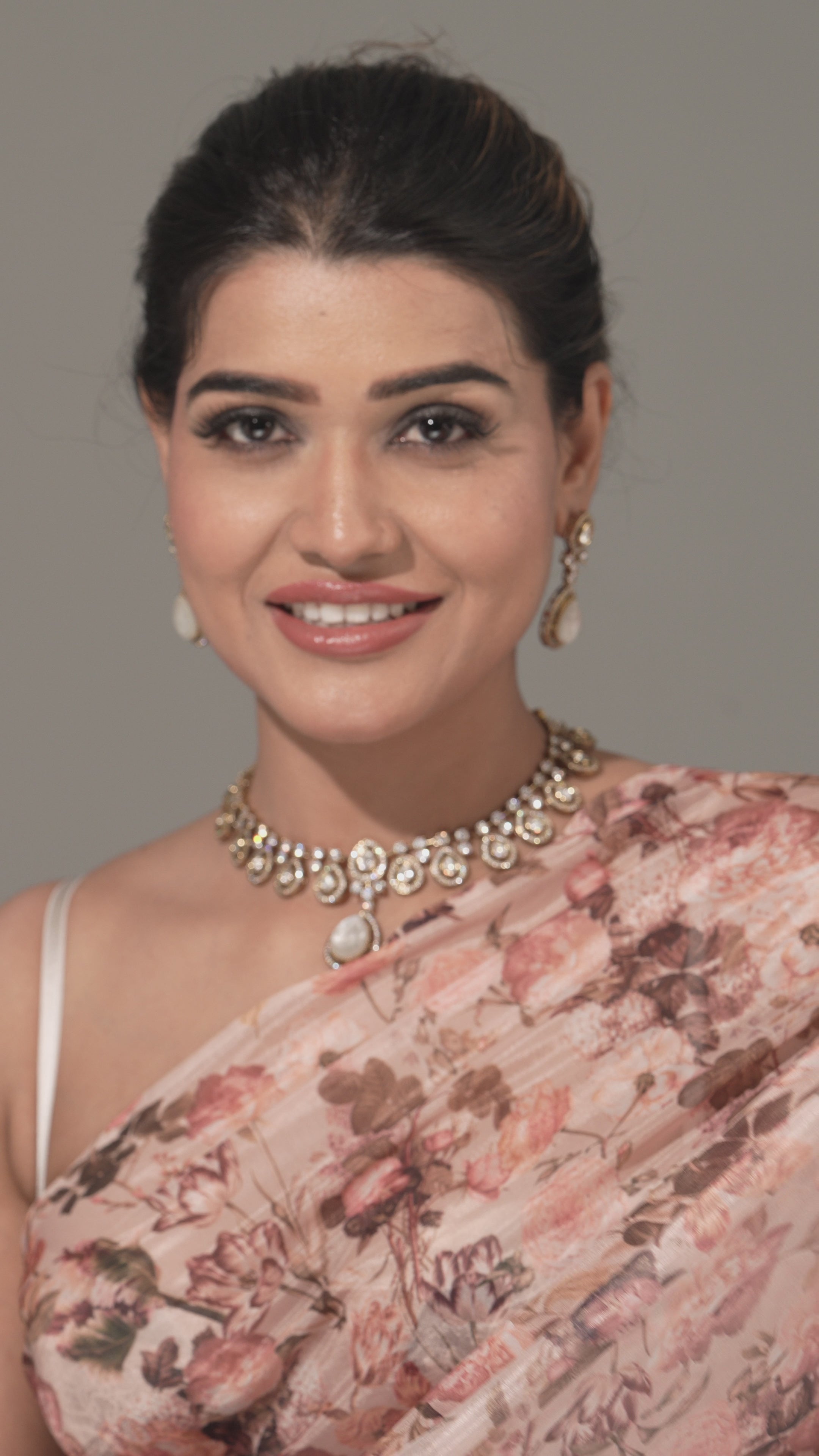 Iridescent Pearl & CZ Kundan Choker & Earring Set