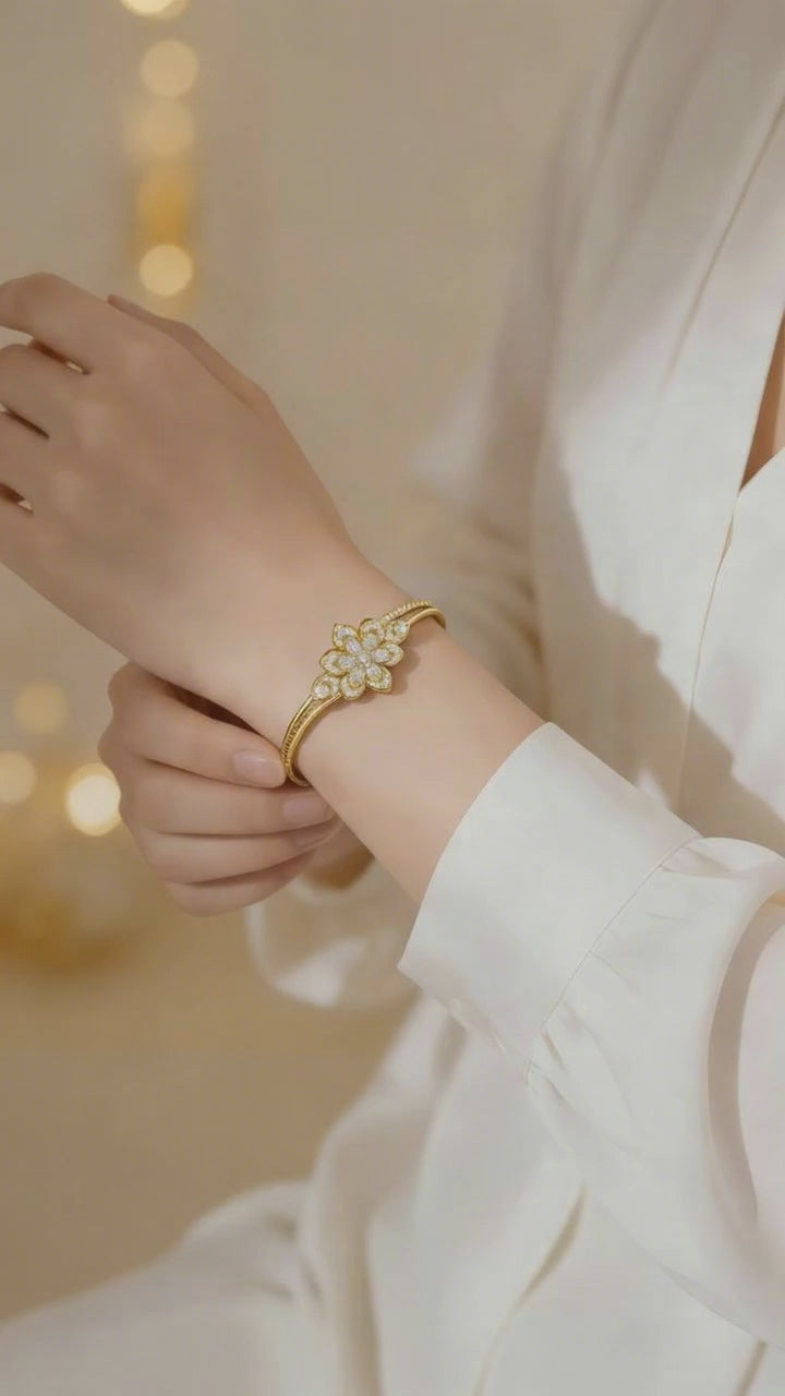 Gold Plated CZ Flower Minimalist Bracelet | Dainty Floral | Mataari