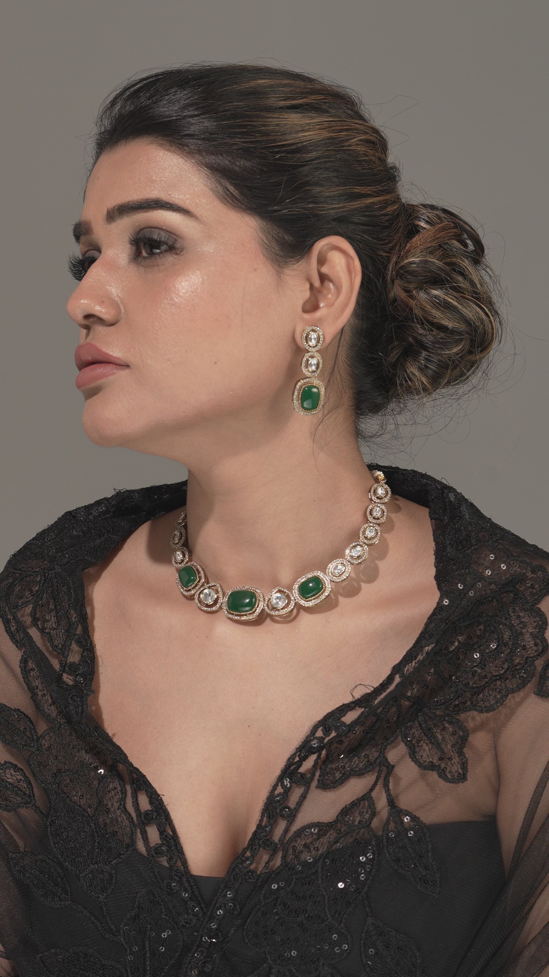 Rosy Regal – Pink Square & CZ Stone Choker Necklace