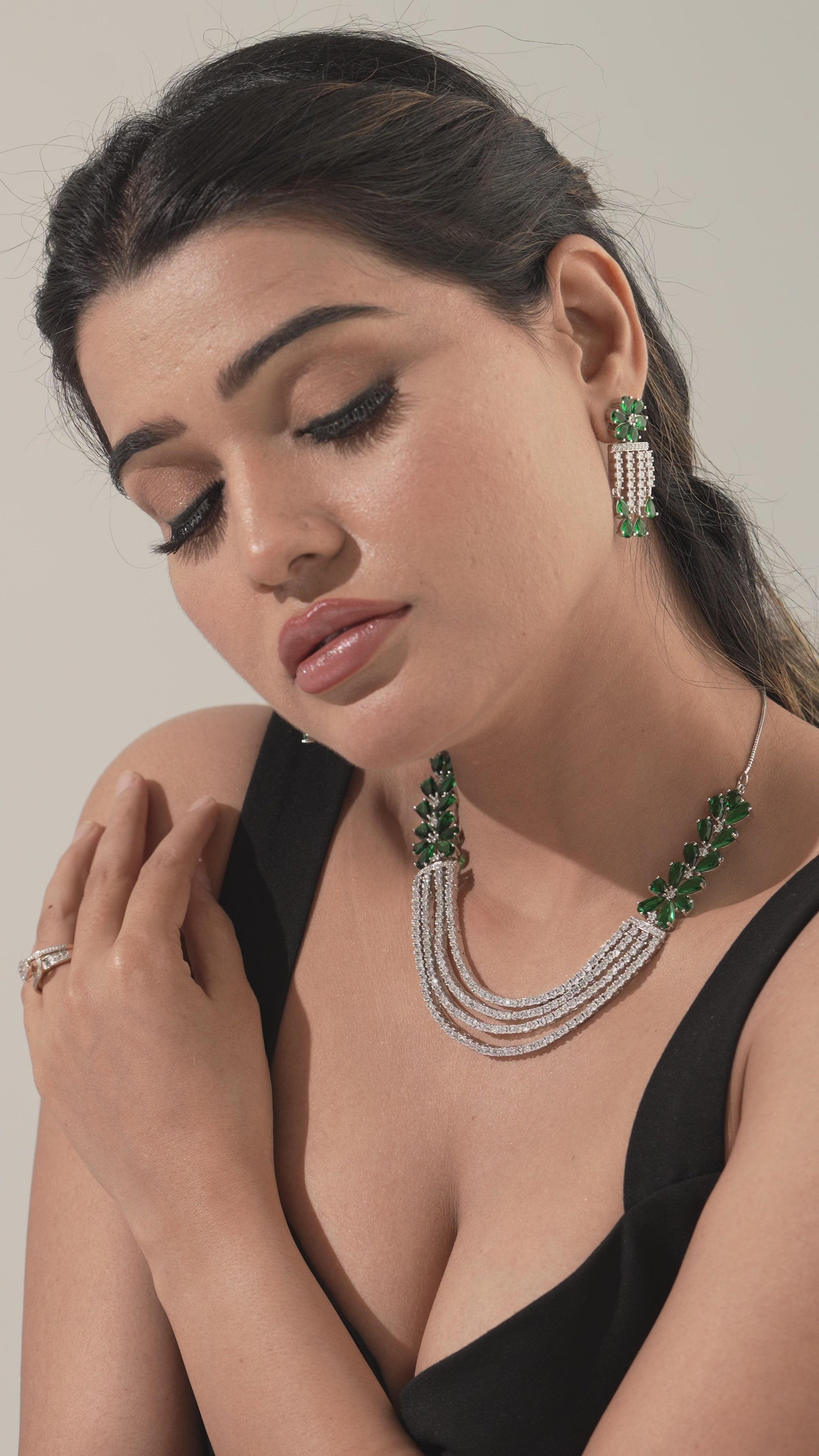 Ruby Regal Quad CZ Blossom Choker Necklace  & Earring Set