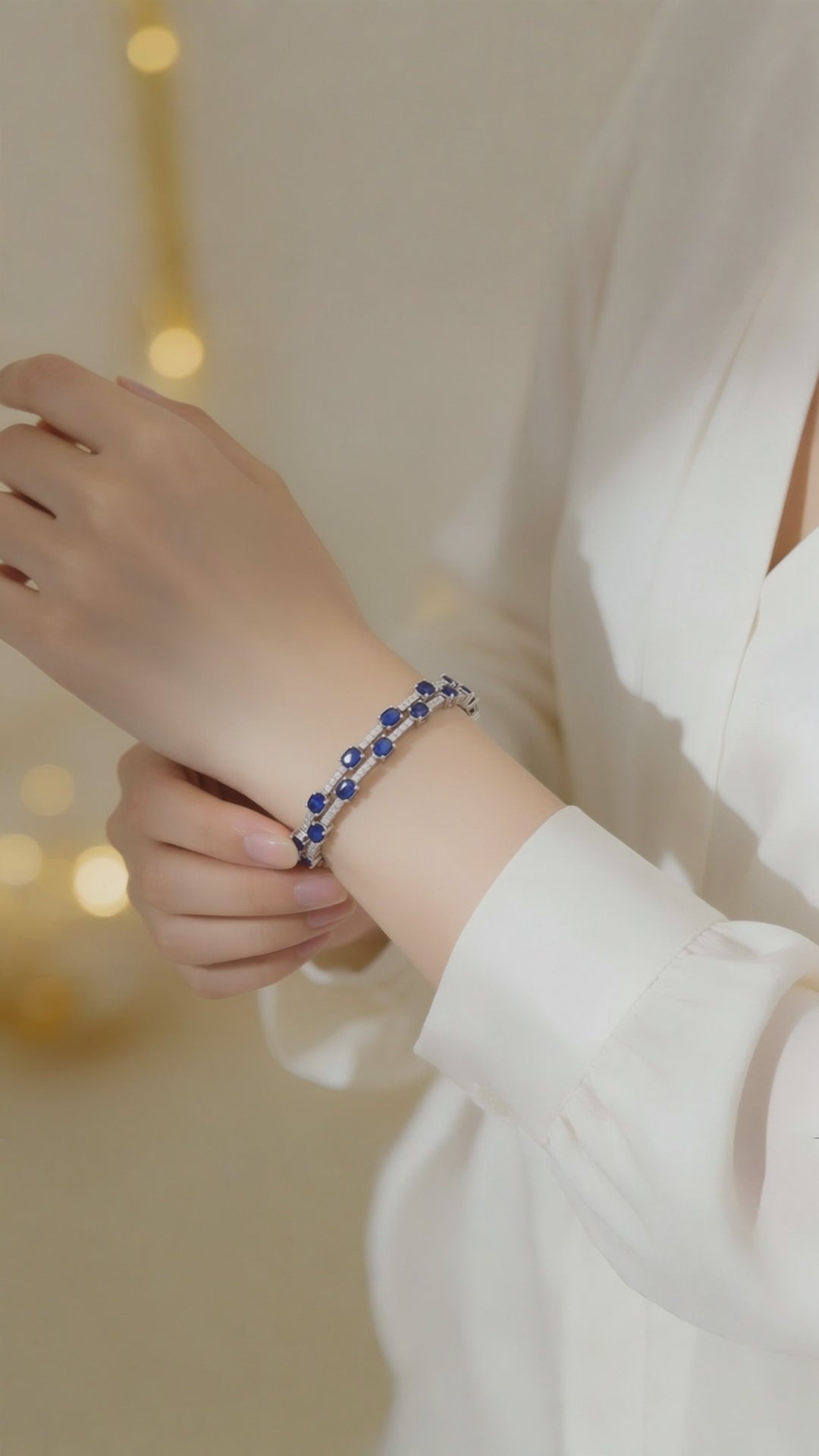 Double Layer Blue Sapphire Silver Plated Cubic Zirconia Bracelet