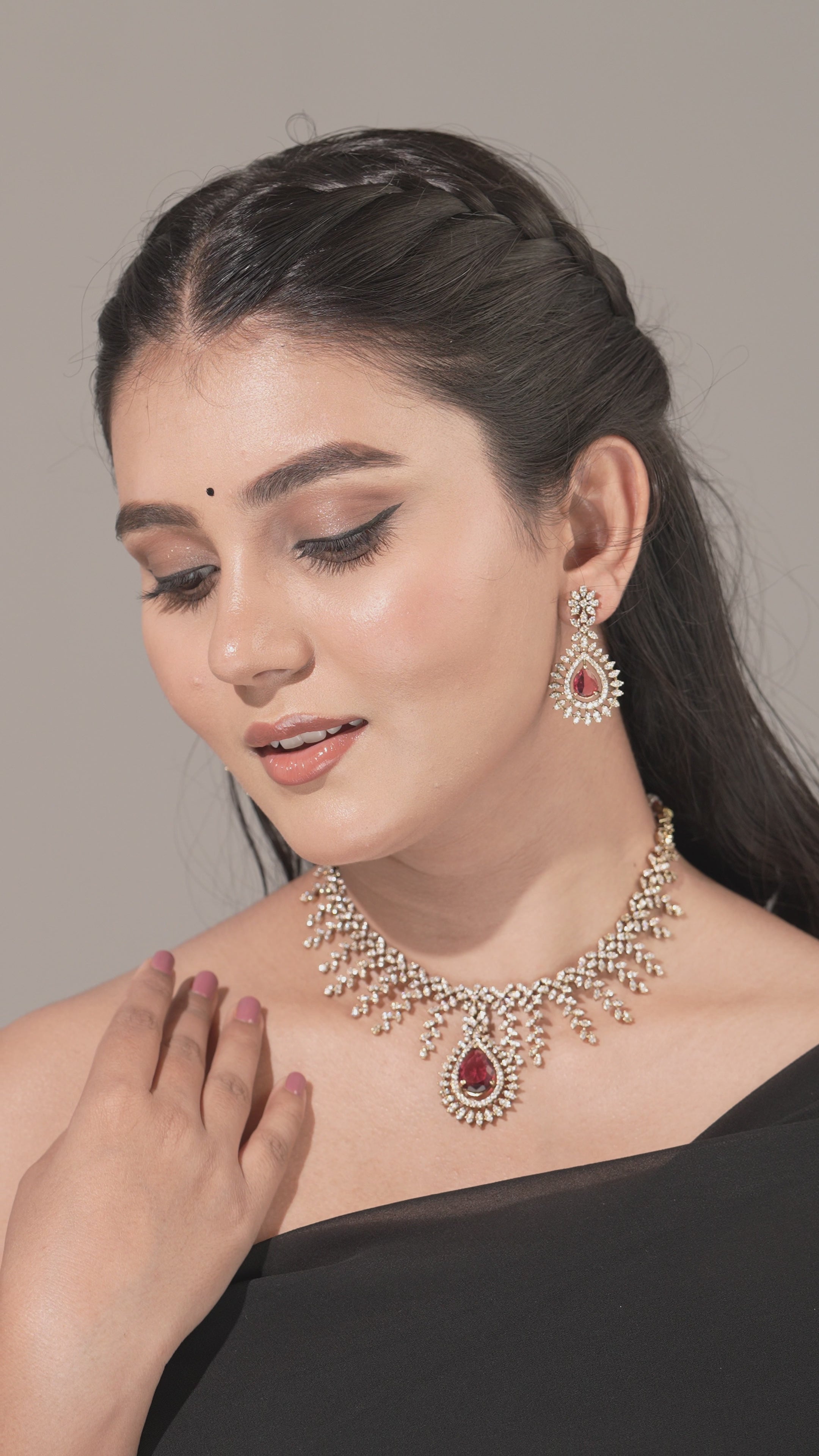 Victorian Blushing Cascade Teardrop CZ Necklace & Earring Set