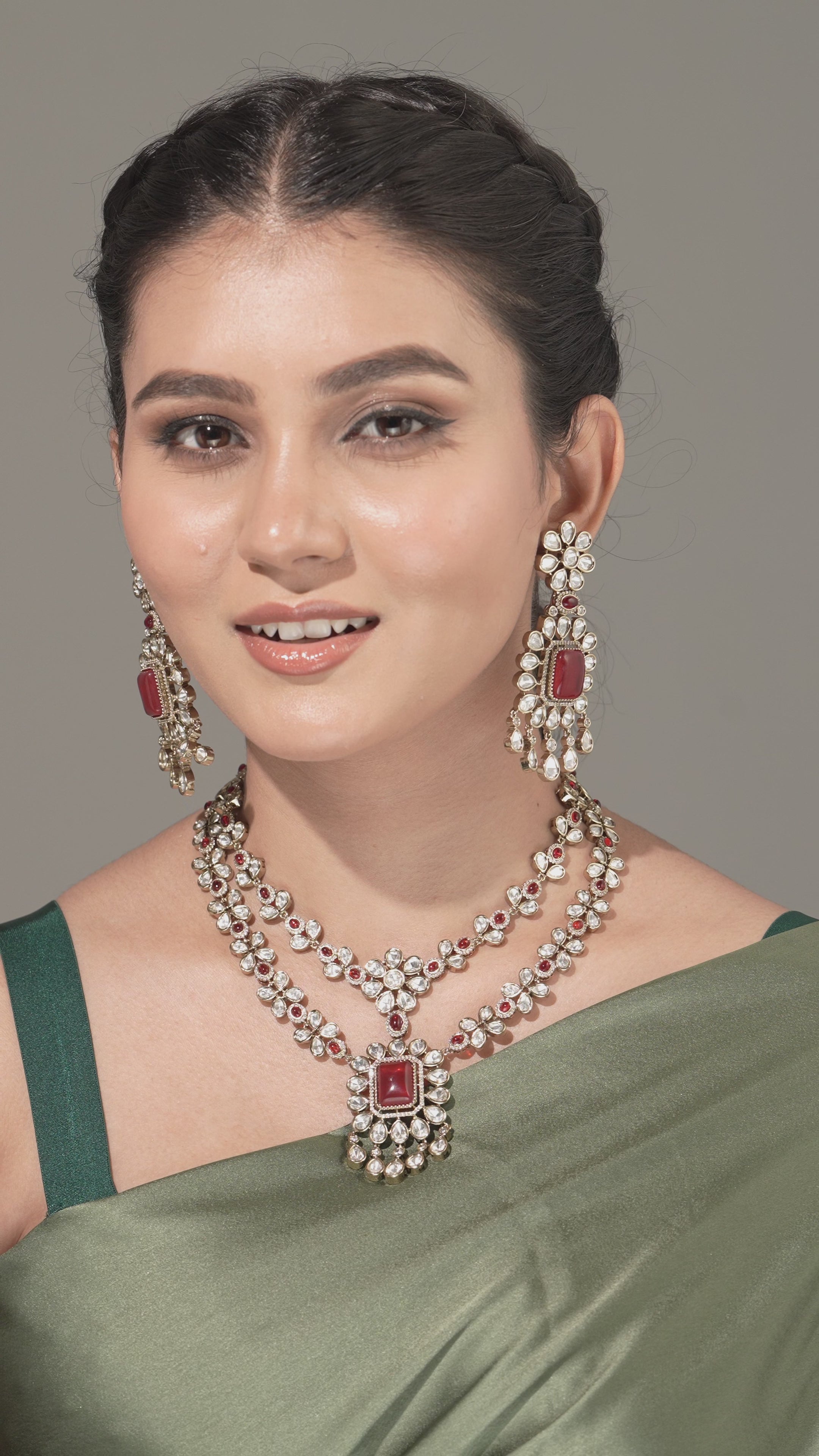 Charming Pink Mona Lisa  moissanite Pendant & Earring Set with Multicolor Beaded Tassel