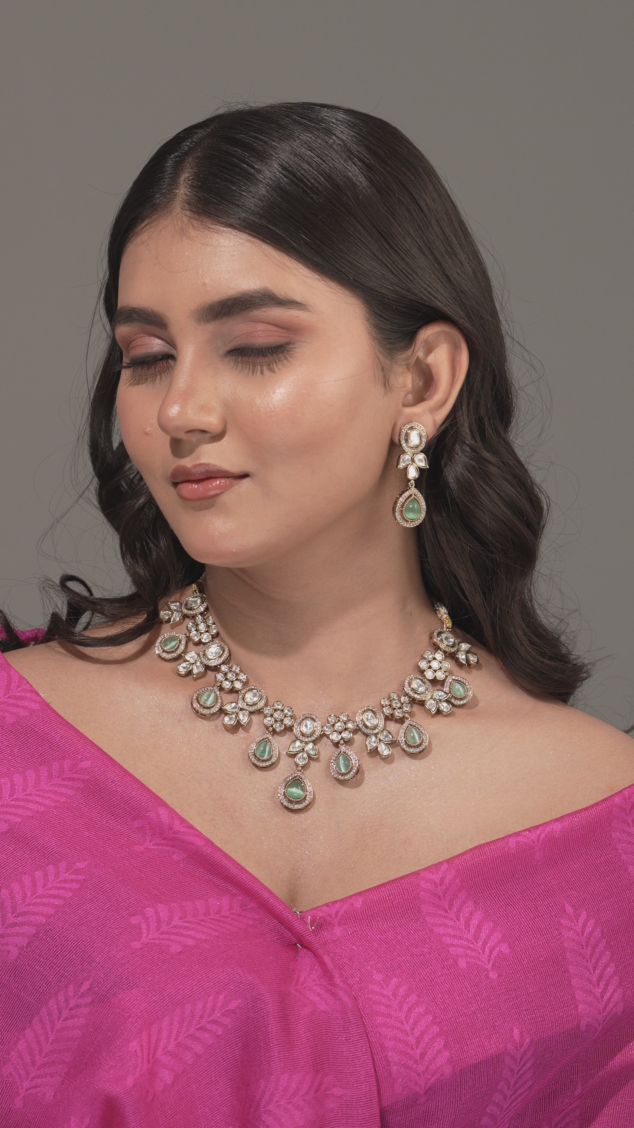 Blush Bloom Pearl & CZ Kundan necklace & Earrings set