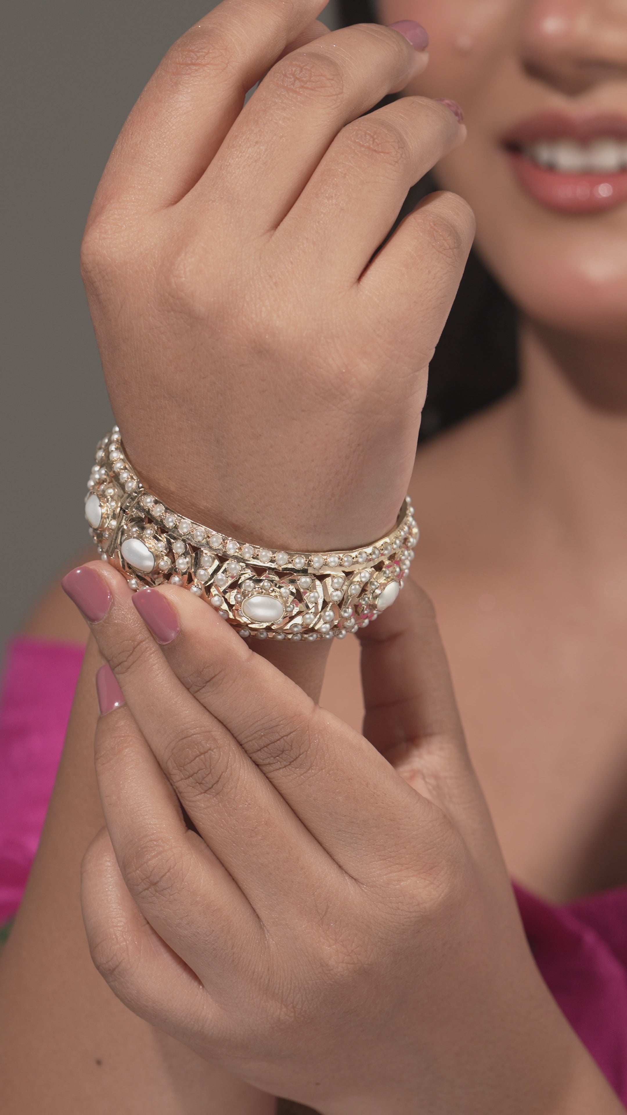 Handmade Pearl Royale Bangles with Gold-Tone Finish (Pair)