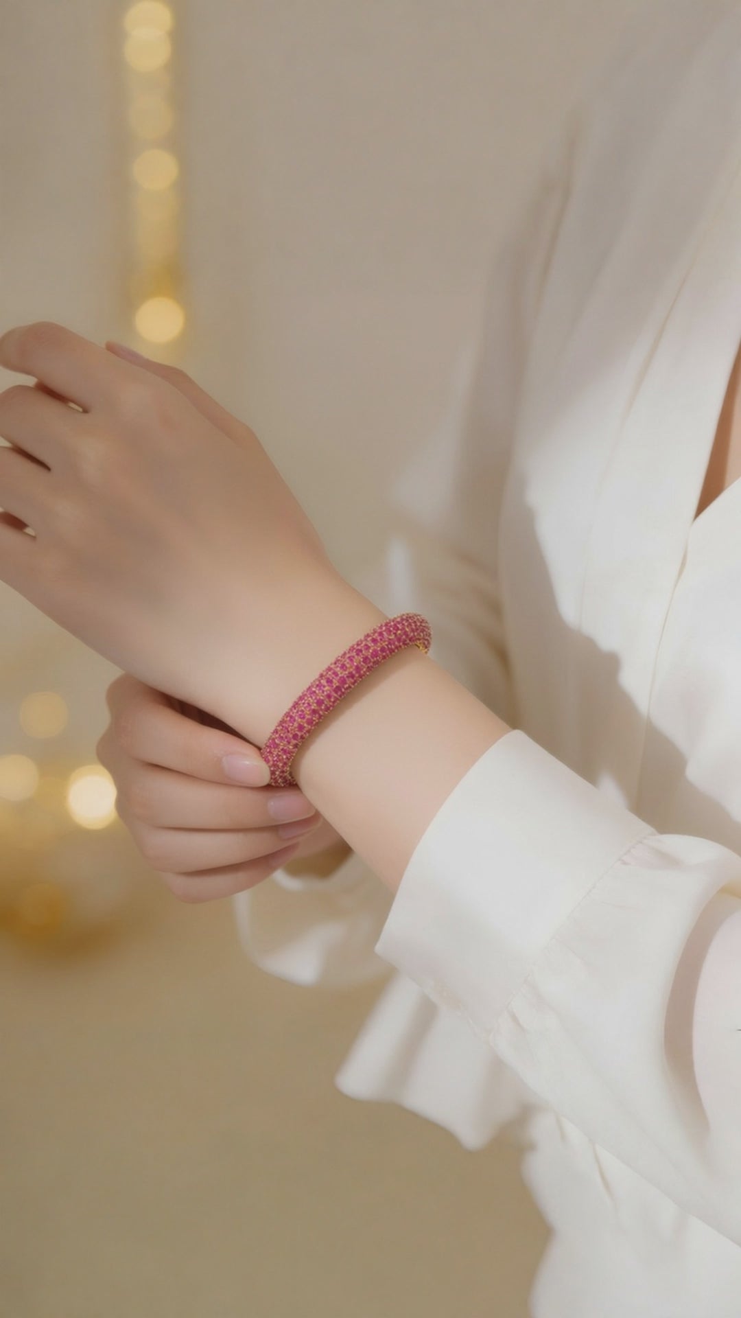 Gold Plated Ruby Openable Bracelet