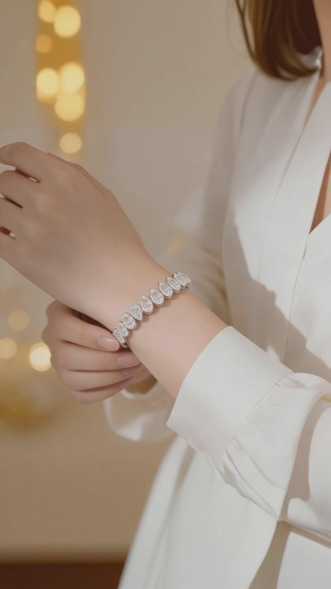 Pear Shaped Cubic Zirconia Silver Plated Tennis Bracelet