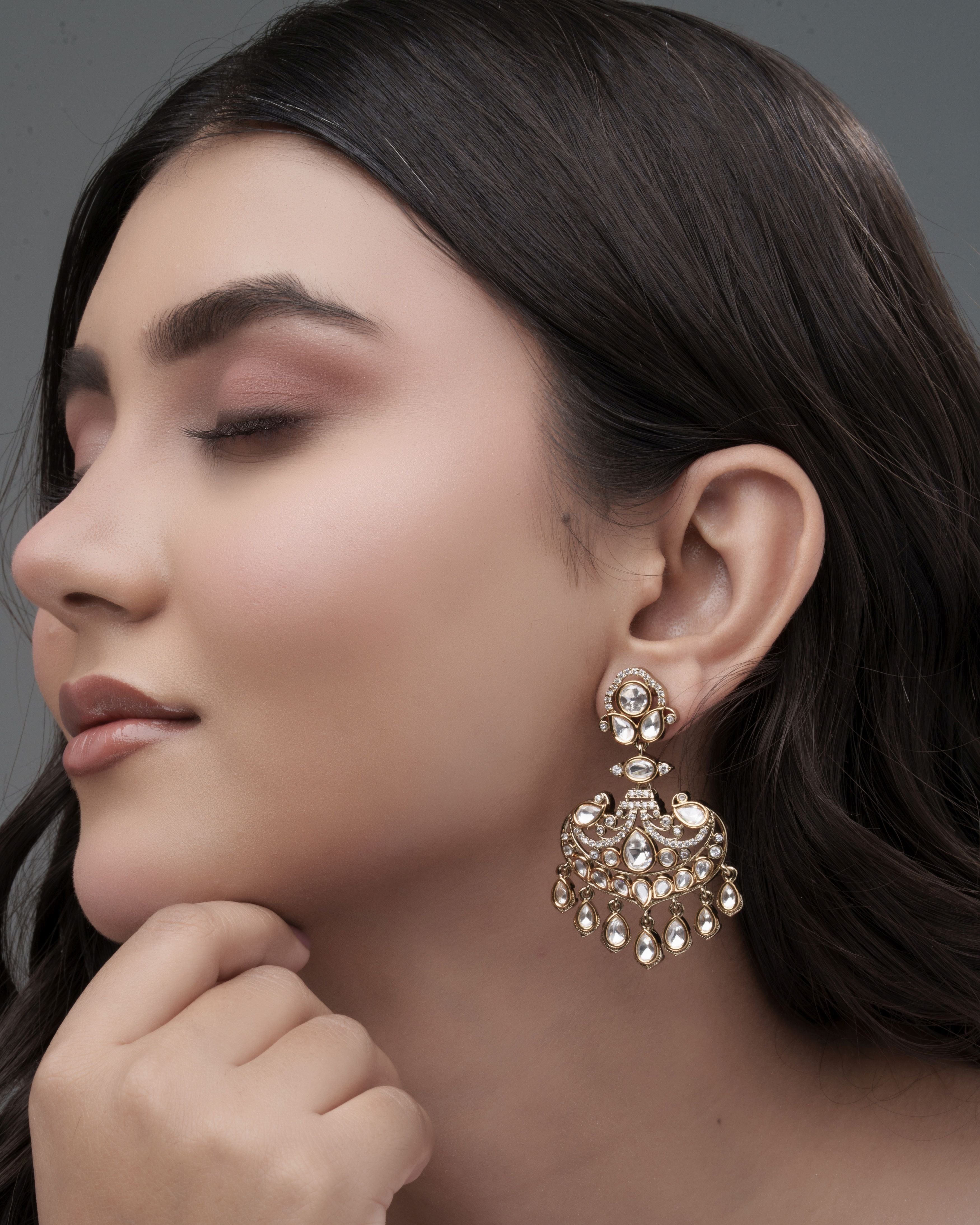 Traditional Antique Radiance Jhumka Earrings with Moissanite Work